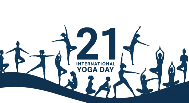 International Yoga Day Silhouette Illustration Against Dark Blue Background