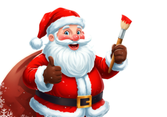 Illustration Of Smiling Santa Claus In Red Outfit With Thumb Up And Brush