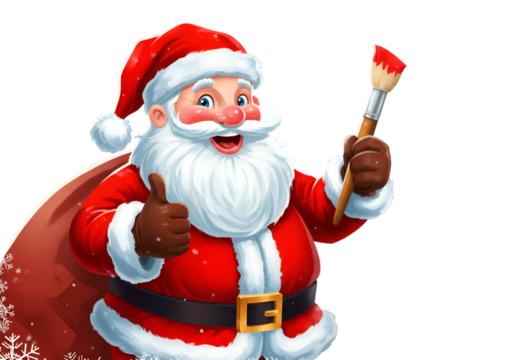 Illustration Of Smiling Santa Claus In Red Outfit With Thumb Up And Brush