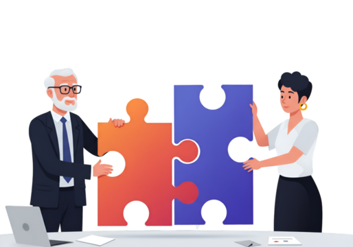 Illustration Of Teamwork And Partnership Puzzle With Business People Together