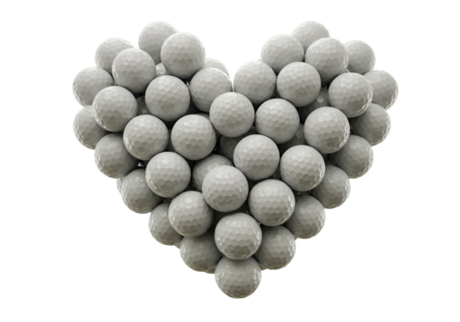 Isolated 3d Heart Shape Golf Balls On Black Background