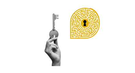 Unlocking Potential: Hand with Key Ready to Solve Maze, Representing Strategic Solutions