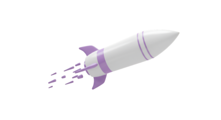 Isolated 3D Illustration Of A White Rocket With Purple Accents On Transparent Background