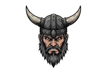 Illustration Of A Angry Viking Warrior With Horned Helmet On Black Background