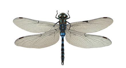 Isolated Dragonfly Illustration On Black Background With Detailed Wings