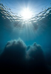 Fototapeta premium Underwater sunlight beams ocean depths