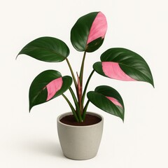 Pink Princess Philodendron with vibrant variegated glossy foliage isolated on white background. Generative AI