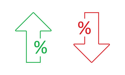 Percent arrow up and down icon. Percentage growth and decline sign symbol .Vector illustration. EPS 10 .