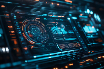 Futuristic digital interface with glowing data streams