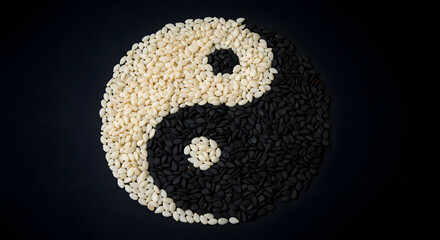 Yin Yang Symbol of Balance Made with Black and White Sesame Seeds