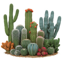 Isolated 3D Illustration Of Various Cacti On Transparent Background