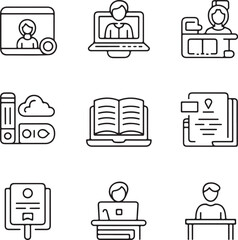 Online and Remote Learning Icons – Thin Line Vector Pack for Digital Education