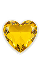 Isolated 3D Render of a Faceted Yellow Heart Gem on Transparent Background