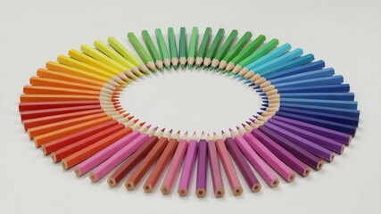 Colorful arrangement of colored pencils in a circular pattern   - Powered by Adobe