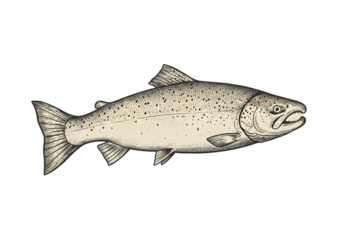 Isolated Fish Illustration On Transparent Background In Detailed Artistic Style