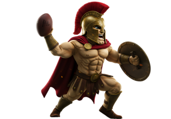 Illustration Of A Spartan Warrior In Action With Football On Transparent Background