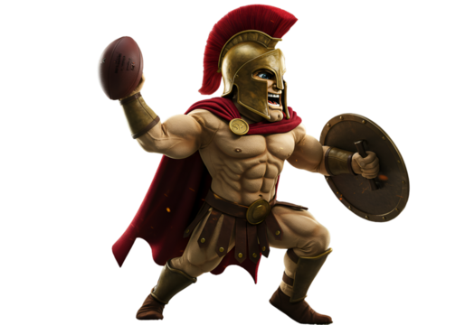 Illustration Of A Spartan Warrior In Action With Football On Transparent Background