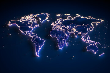 Digital world map hologram blue background