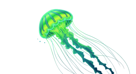 Isolated Glowing Green Jellyfish Illustration In Transparent Background