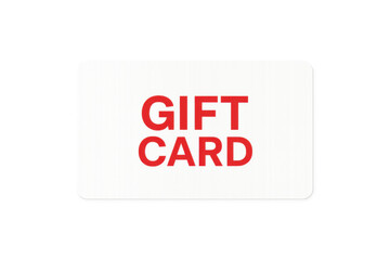 Gift card with red lettering representing shopping and presents, isolated on a transparent background