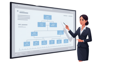 Illustration Of Businesswoman Presenting Data Diagram on Screen