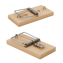 Isolated Detailed Photo of Two Wooden Traps on Transparent Background