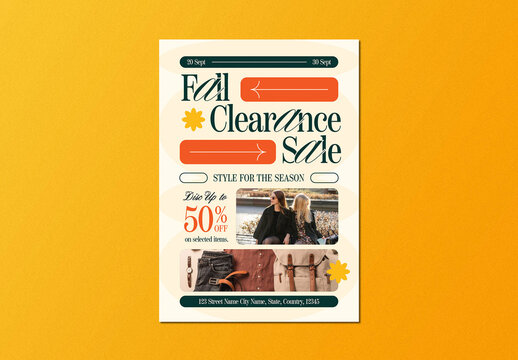 Orange Neo Brutalism Fall Clearance Sale Flyer Layout