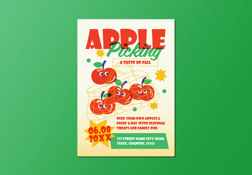 Red Retro Apple Picking Flyer Layout