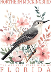 Florida State Bird Northern mockingbird Wall Hanging Home Decoration Poster, State Birds Gallery Wall Art