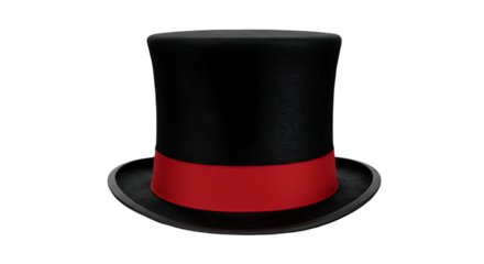 Isolated 3D Illustration Of A Black Top Hat With Red Band And Transparent Background