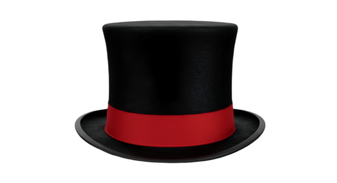 Isolated 3D Illustration Of A Black Top Hat With Red Band And Transparent Background