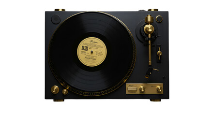 Isolated Black And Gold Turntable Top View Illustration On Black Background