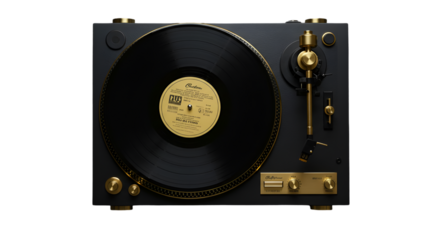 Isolated Black And Gold Turntable Top View Illustration On Black Background