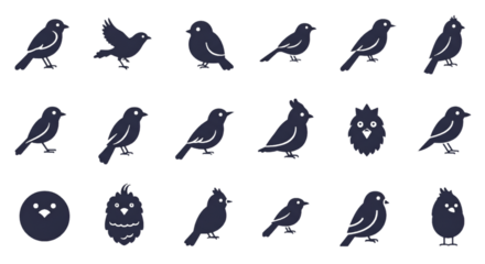 Isolated Bird Silhouettes Illustration Over Black Transparent Background