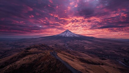 Dramatic sunrise over a mountain range.