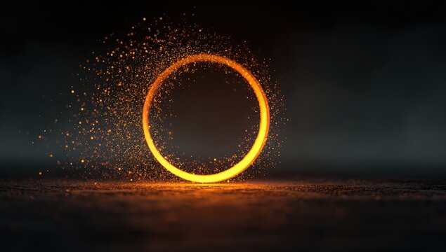 Glowing ring of orange particles on a dark background