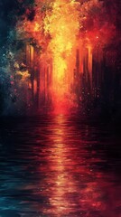 Abstract Water Reflection with Vibrant Colors and Geometric Shapes