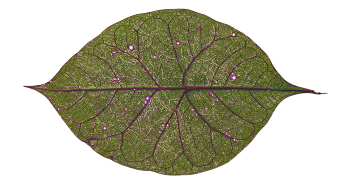 Isolated Green Leaf Macro Detail With Transparent Veins On Black Background