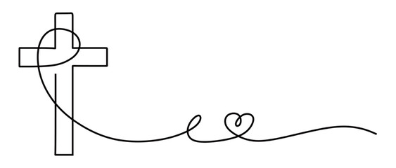 continuous line art of a cross with curved and twisting lines. Christian religious icon symbol concept. Merry Christmas