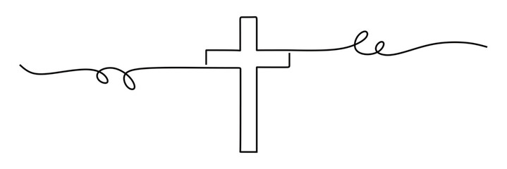 continuous line art of a cross with curved and twisting lines. Christian religious icon symbol concept. Merry Christmas
