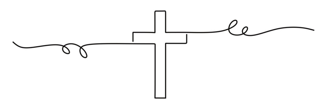continuous line art of a cross with curved and twisting lines. Christian religious icon symbol concept. Merry Christmas
