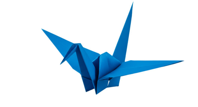 Isolated Blue Origami Crane On Transparent Background Illustration