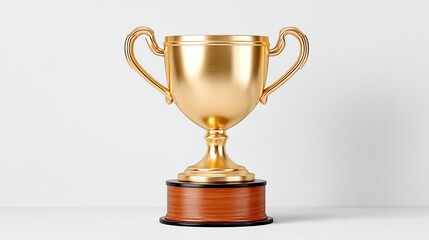 Golden Trophy on Wooden Base: A magnificent, gleaming golden trophy rests atop a rich, wooden base. The trophy showcases triumph, success, and recognition.
