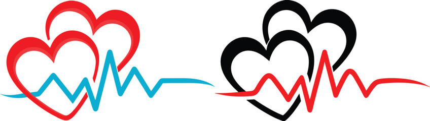 Heartbeat and Love Heart Vector Icon Set, ECG Line with Heart Symbol Design Pack.