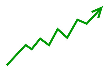 Green arrow graph line chart upward direction business growth up trend concept, Economic growth, Stock market profit, Financial growth sign. Vector illustration.