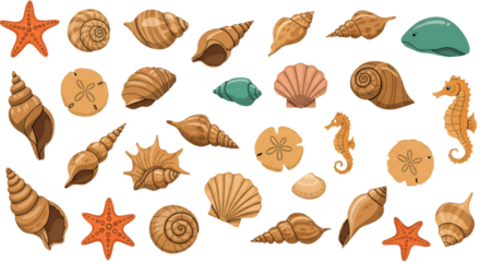 Isolated Background Illustration Of Sea Shells And Starfish In Pixel Art