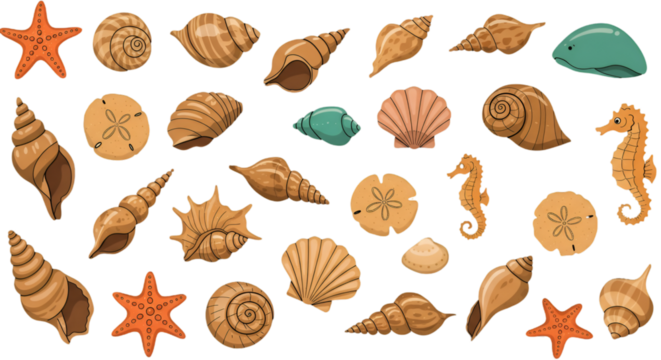 Isolated Background Illustration Of Sea Shells And Starfish In Pixel Art