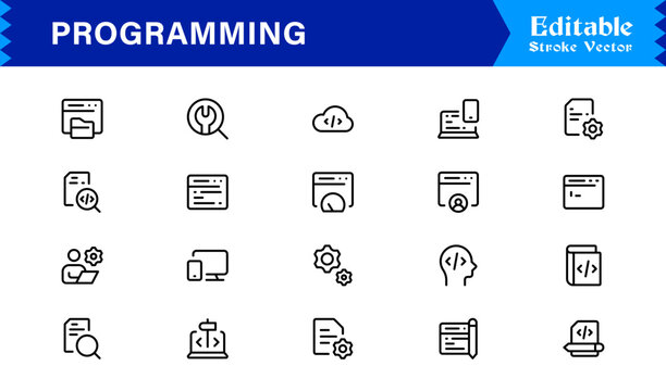 Programming Essentials Line Icon Collection &ndash; Professional, Minimal, Modern Vector Design for Developers and Coding Concepts