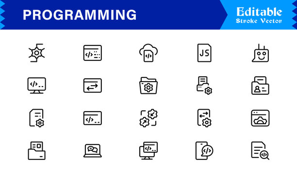 Programming Essentials Line Icon Collection &ndash; Professional, Minimal, Modern Vector Design for Developers and Coding Concepts