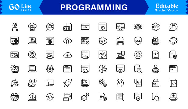 Programming Essentials Line Icon Collection &ndash; Professional, Minimal, Modern Vector Design for Developers and Coding Concepts